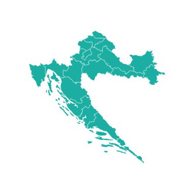 Turquoise map of Croatia divided into states and territories. White flat design isolated on a white background. Highly detailed vector illustration Europe clipart