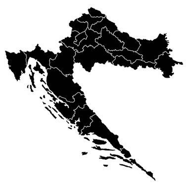 Hırvatistan topraklarının bir haritasının vektör çizimi. Beyaz arka planda izole edilmiş düz bir tasarım. Avrupa 'nın son derece ayrıntılı vektör illüstrasyonu