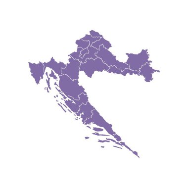 Purple map of Croatia divided into states and territories. White flat design isolated on a white background. Highly detailed vector illustration Europe clipart