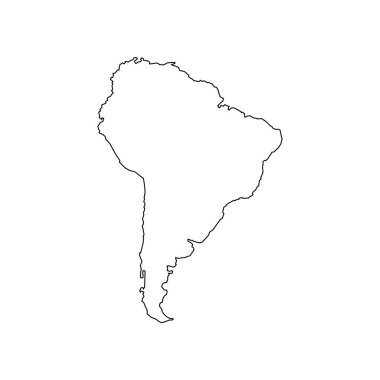 Güney Amerika 'nın dış hatları beyaz arka planda izole edilmiş. Çok detaylı, taşra setiyle birlikte. Brezilya, Peru, Venezuela, Paraguay, Arjantin, Kolombiya, Ekvador, Şili, Uruguay.
