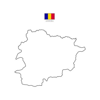 Andorra harita taslağı. Andorra haritası beyaz arkaplanda izole edildi. Ulusal bayrak taşıyan vektör illüstrasyon haritası.