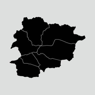 Beyaz arka planda izole edilmiş bölgeleri olan Andorra haritası. Andorra haritası. Vektör illüstrasyonu