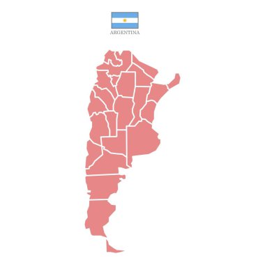 Colored silhouette red Argentina map. Flat map Argentina. Part South America map. Vector illustration with national flag.