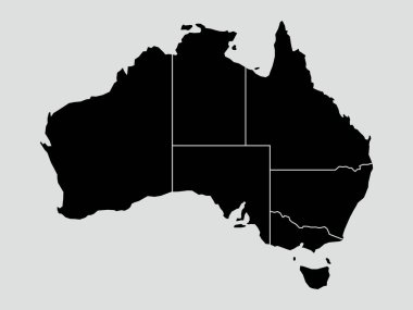 Avustralya haritası beyaz arka planda izole edilmiş bölgeler. Avustralya haritası. Vektör illüstrasyonu