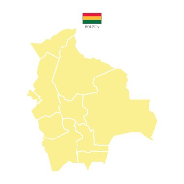 Renkli siluet kremalı Bolivya haritası. Bolivya 'nın düz haritası. Yarı Güney Amerika haritası. Ulusal bayrak ile vektör illüstrasyonu.