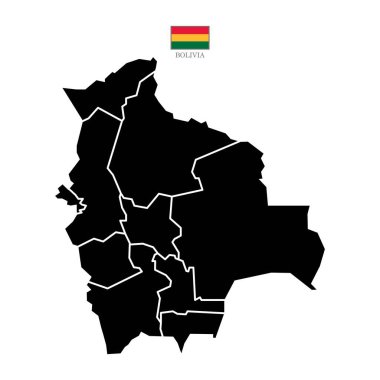 Bölünmüş düz Bolivya haritası. Bolivya haritası beyaz arkaplanda izole edildi. Ulusal bayrak ile vektör illüstrasyonu.