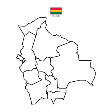 Bölünmüş Bolivya ana hat haritası. Bolivya haritası beyaz arkaplanda izole edildi. Ulusal bayrak ile vektör illüstrasyonu.