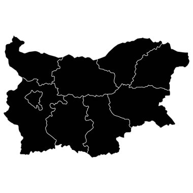 Düz Bulgaristan haritası ve bölge bölünmesi. Bulgaristan haritası beyaz arka planda izole edildi. Vektör illüstrasyonu