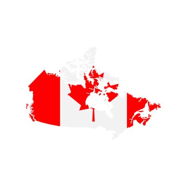 Düz Kanada ana hat haritası. Ulusal bayrak ile. Kanada haritası beyaz arka planda izole edildi. Vektör illüstrasyon haritası