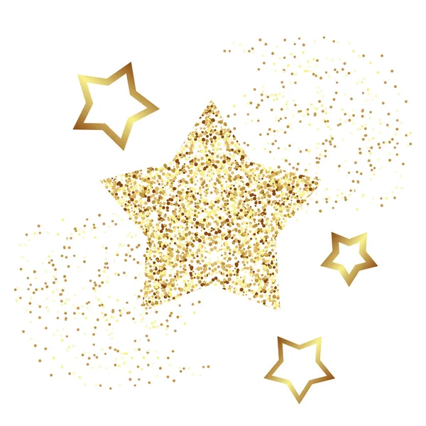 Guld Glitter Stjärnor Flygande Glitter Vektor Illustration — Stock vektor