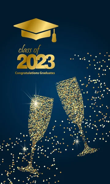 Καπέλο Απόφοιτου Χρυσό Αποφοίτηση Κόμμα Αποφοίτηση Χαιρετισμούς 2023 Διανυσματική Απεικόνιση — Διανυσματικό Αρχείο