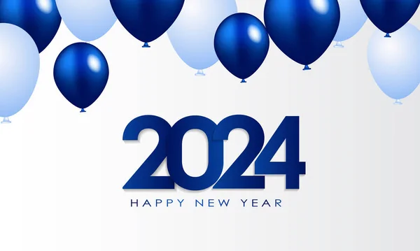 Mutlu Yıllar 2024 Balonlu Konfetili Zarif Altın Metin Gerçekçi — Stok Vektör