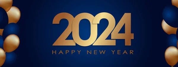 Mutlu Yıllar 2024 Balonlu Konfetili Zarif Altın Metin Gerçekçi — Stok Vektör
