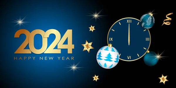 Mutlu Yıllar 2024 Gece Yarısı Saati Noel Balosu Mutlu Yıllar — Stok Vektör