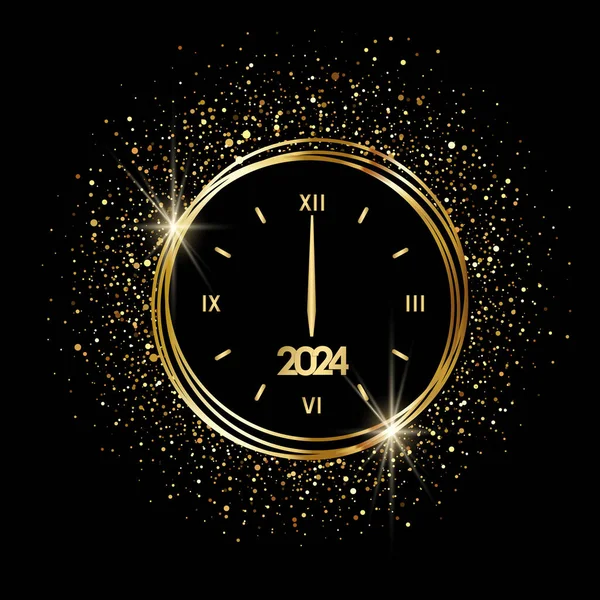 Feliz Año Nuevo 2024 Reloj Medianoche Bolas Navidad Feliz Año — Vector de stock