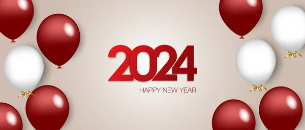 2024 Yeni Yıl Kırmızı Beyaz Balonlar Vektör Illüstrasyonu — Stok Vektör