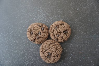 Biscuits in brown color on a blue and white background