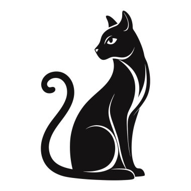 Beyaz arka planda oturan siyah kedi silueti