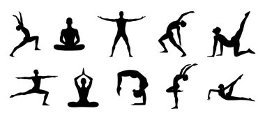 Yoga düz dizaynının siluetleri