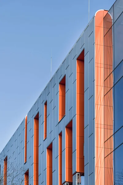 Színes Részletek Homlokzat Tárgy Épület Függőleges Alumínium Narancssárga Panelek Anyaga — Stock Fotó