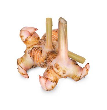 Beyaz arkaplanda izole edilmiş taze galangal