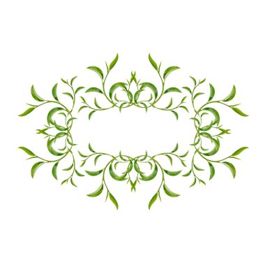 Sanat desenli yeşil çay yaprakları beyaz arkaplanda izole.