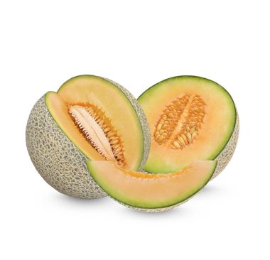 Kavun ve dilimlenmiş beyaz arka planda izole