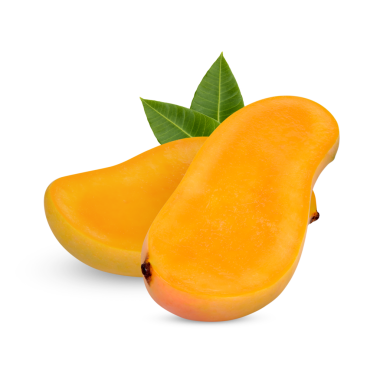 Saydam arkaplanda izole edilmiş yapraklarla dilimlenmiş mango (.PNG)