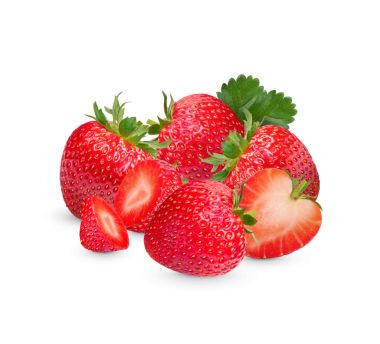 Şeffaf arkaplanda yaprakları olan taze çilekler.