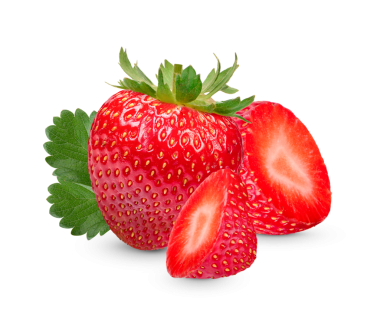 Şeffaf arkaplanda yaprakları olan taze çilekler.