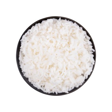 Siyah kasedeki pirinç beyaz arka planda izole edilmiş. Üst görünüm