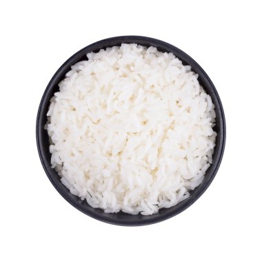 Siyah kasedeki pirinç beyaz arka planda izole edilmiş. Üst görünüm