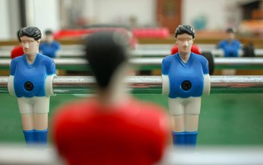 playing table football with my son