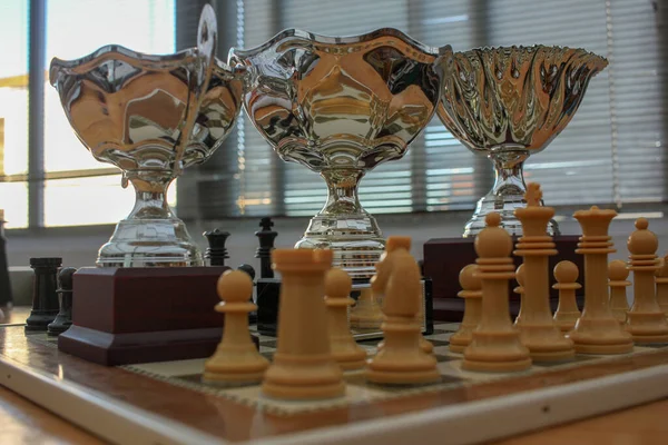 Трофеи Победителей Шахматной Доске — стоковое фото