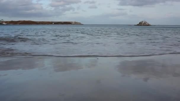 Waves Tiny Lonely Beach Burela Cantabrian Coast — Stock Video