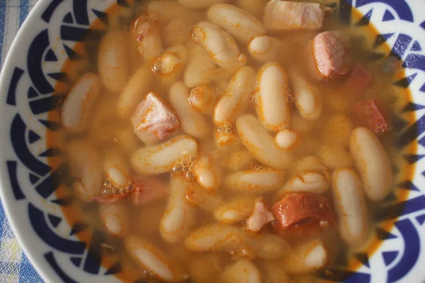 Nutritive Dish Asturias Lunch Fabada Made Beans — Stock Photo, Image