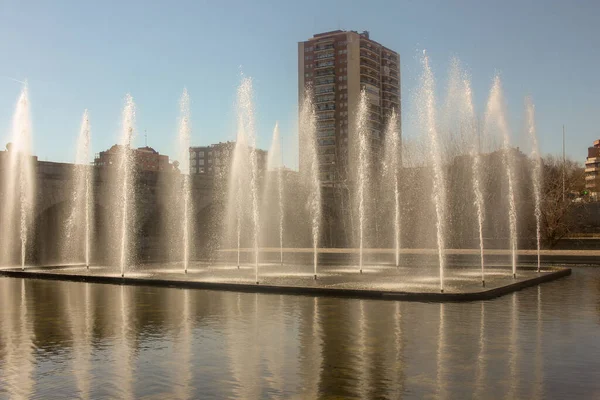 Fountains Atraction River Manzanares Madrid Capital Spain — Stock Photo, Image