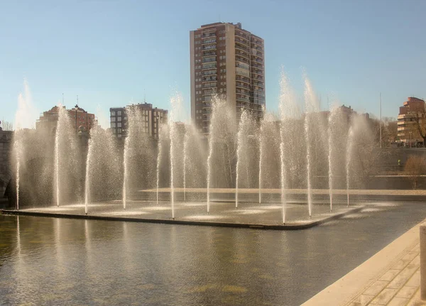 fountains in river Manzanares in Madrid, the capital of Spain