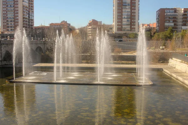beautiful fountains in river Manzanares in Madrid, the capital of Spain