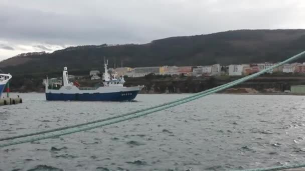 Barca Pescuit Întoarce Portul Burela Din Spania — Videoclip de stoc