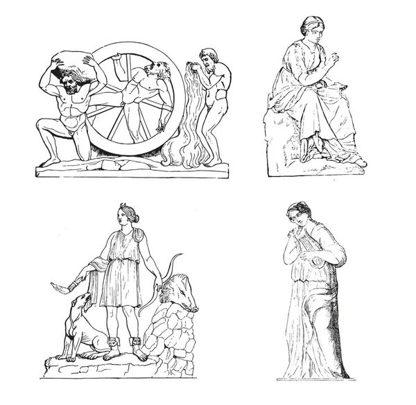 Grecki Starożytny Rzeźba Mistyczny Zestaw Wektor Ręcznie Rysowane Ilustracje Antycznych — Wektor stockowy