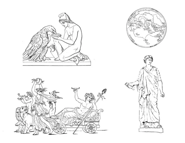 ギリシャの古代彫刻の神秘的なセット 流行のボヘミアンスタイルでアンティーク古典的な彫像のベクトル手描きイラスト — ストックベクタ
