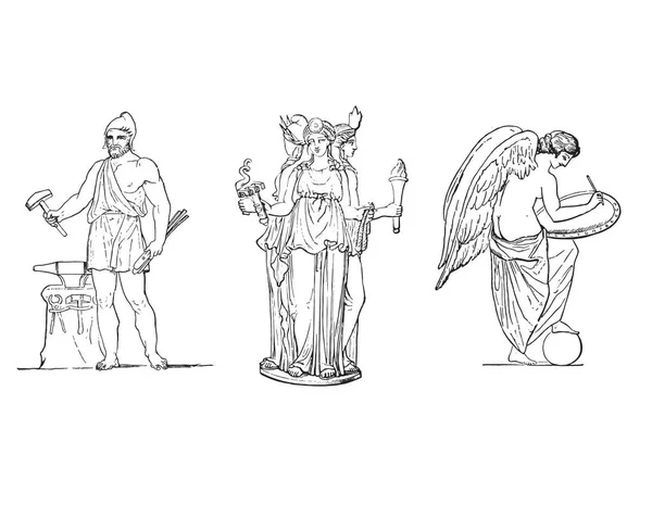 Antik Yunan Heykel Mistik Seti Moda Bohem Tarzında Antik Klasik — Stok Vektör