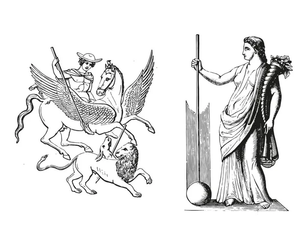 Griekse Oude Beeldhouwkunst Mystieke Set Vector Hand Getekend Illustraties Van — Stockvector