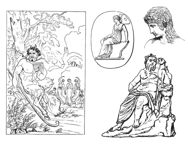 Sculptura Veche Greacă Set Mistic Vector Ilustrații Desenate Manual Ale — Vector de stoc