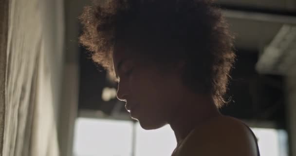 Handheld Shot Young Black Female Taking Jar Eco Honey Shelf — Stock Video