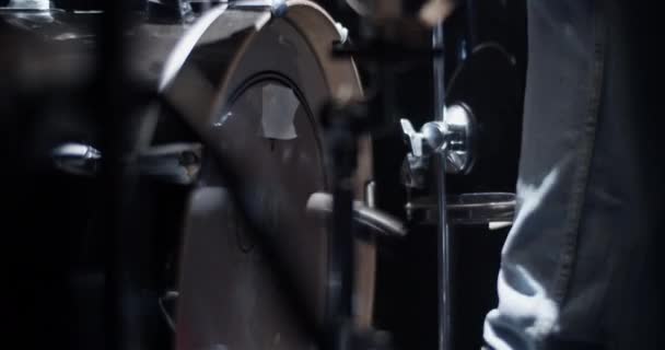 Вид Збоку Культуру Безликий Чоловічий Музикант Повсякденному Одязі Штовхає Бас — стокове відео