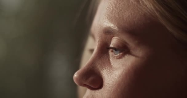 Nahaufnahme Einer Jungen Blondhaarigen Malerin Mit Blauen Augen Die Vom — Stockvideo