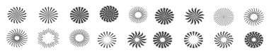 Güneş patlaması ikonu seti. Retro güneş patlaması tasarımı. Yıldız patlaması ve güneş patlaması dairesi şekli. Vektör illüstrasyonu.