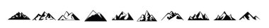 Dağ silueti seti. Rocky Dağları ikonu ya da logo koleksiyonu. Vektör illüstrasyonu